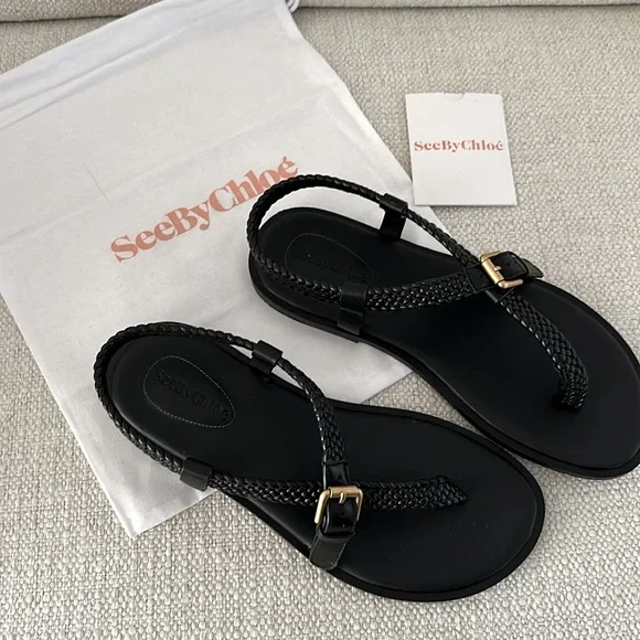 See by Chloe Nola black Braided Strap Thong Sandals - Picture 2 of 7